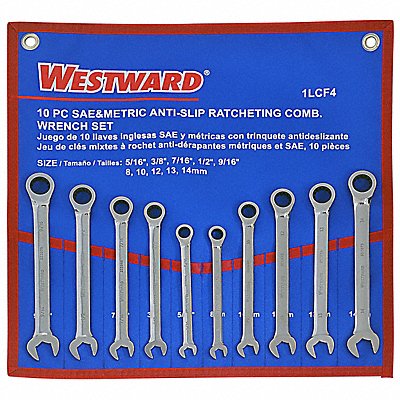 WESTWARD 4JMC6 Combination Wrench St CV Steel Satin Offset