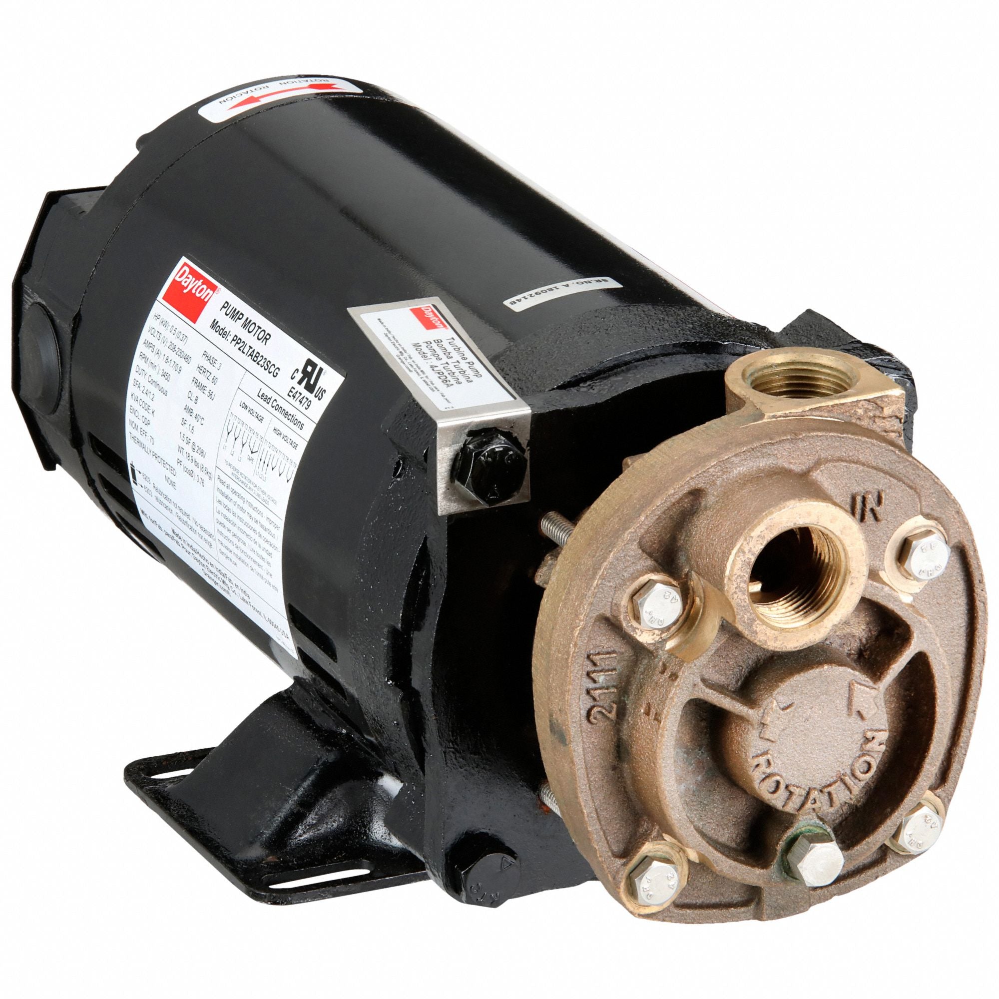 DAYTON 4JPD6 Turbine Pump 1/2 HP 3 Ph 1.7/0.9 Amp