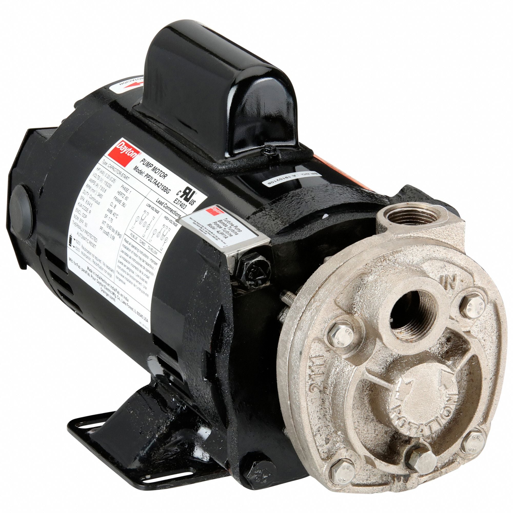DAYTON 4JPF1 Turbine Pump 1/3 HP 1 Ph 7.5/3.8 Amp