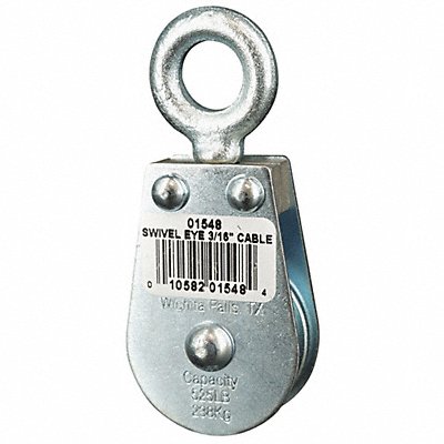 GRAINGER 4JX64 Pulley Block Swivel Eye 3/16 Rope dia