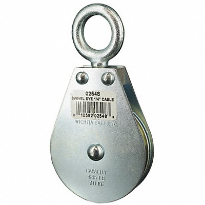 GRAINGER 4JX72 Pulley Block Swivel Eye 1/4 in Rope dia.