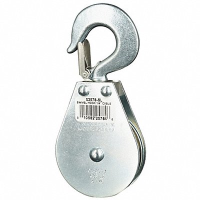 GRAINGER 4JX75 Pulley Block Swivel Hook 1/4 Rope dia