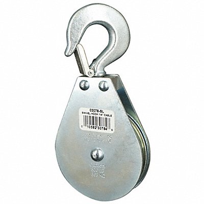 GRAINGER 4JX79 Pulley Block Swivel Hook 1/4 Rope dia
