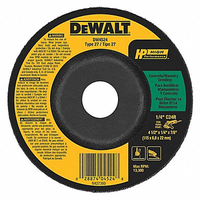 DEWALT DW4524 Depressed Grinding Wheel 7/8 CN Unthreaded Hole