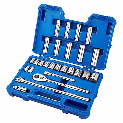 WESTWARD 4LWZ8 Socket Wrench St Chrome 12Pt 7/16-1 1/4 in