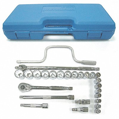 WESTWARD 4LXA6 Socket Wrench St Chrome 12Pt 3/8 - 1 1/4 in