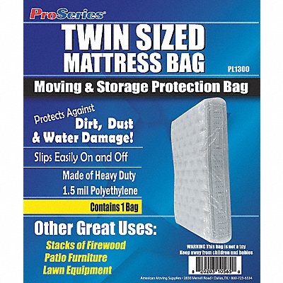 GRAINGER 4NZF7 Mattress Bag Twin 1.50 mil