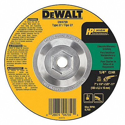 DEWALT DW4759 Depressed Grinding Wheel 5/8 -11CN ThreadHle