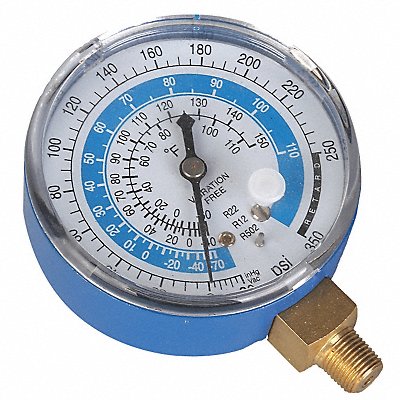 DAYTON 4PDJ9 Gauge 2-3/4 In Dia Low Side Blue 350 psi
