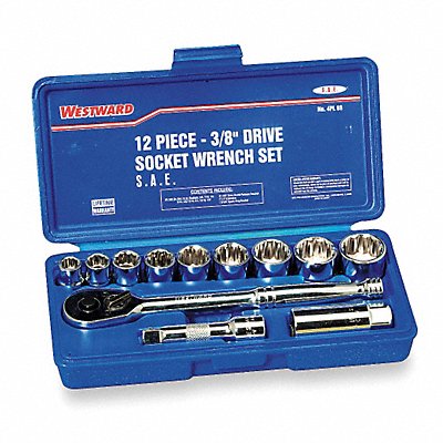 WESTWARD 4PL88 Socket Wrench St Chrome 12Pt 3/8 - 7/8 in
