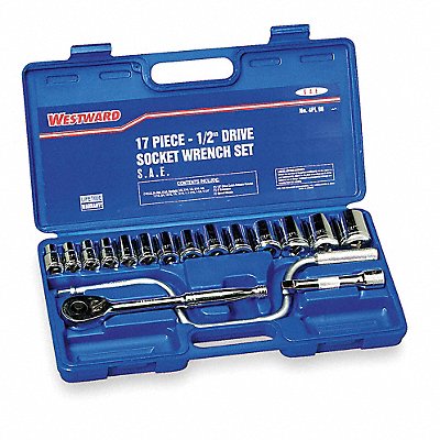 WESTWARD 4PL90 Socket Wrench St Chrome 12Pt 3/8 - 1 1/8 in