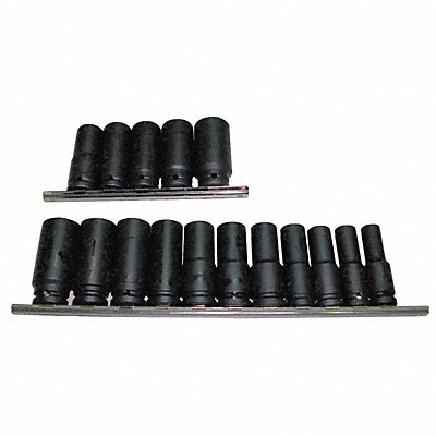 WESTWARD 4PRC5 Impact Socket Set Steel Black Oxide 3/8- 1 1/2 in