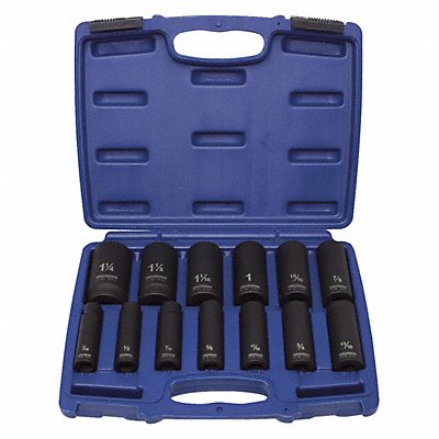 WESTWARD 4PRG3 Impact Socket Set Steel Black Oxide 7/16-1 1/4 in