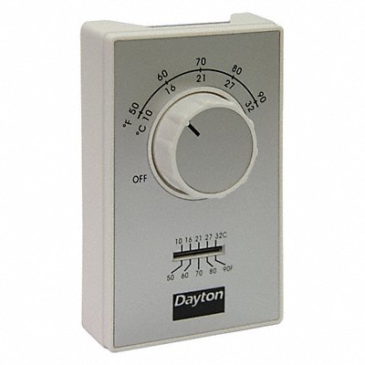 DAYTON 4PU48C Line Volt NP Analog Thermostat 1H White DPST
