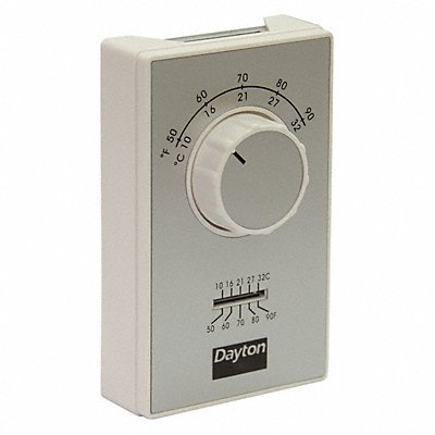 DAYTON 4PU49C Line Volt NP Analog Thermostat 1H White SPST