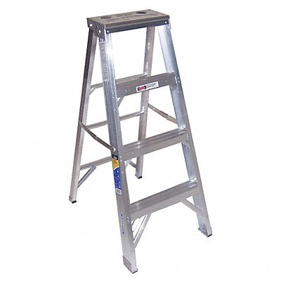 WERNER 404 Stepladder Aluminum 4 ft H 375 lb Cap.