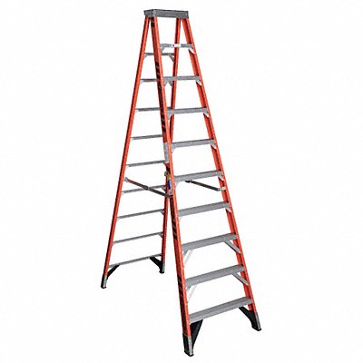 WERNER 7410 Stepladder Fiberglass 10 ft H 375 lb Cap