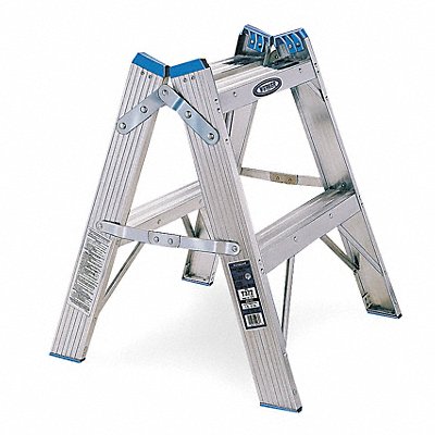 WERNER T372 Twin Step Stool 24 In H 300 lb Aluminum