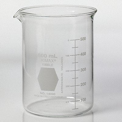 KIMBLE 14000600 Beaker 600 mL 122 mm H 88 mm Dia PK36