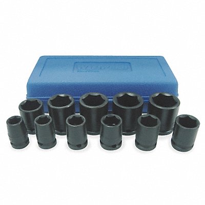 WESTWARD 4YP63 Impact Socket Set Steel Black Oxide 1/2- 1 1/8 in