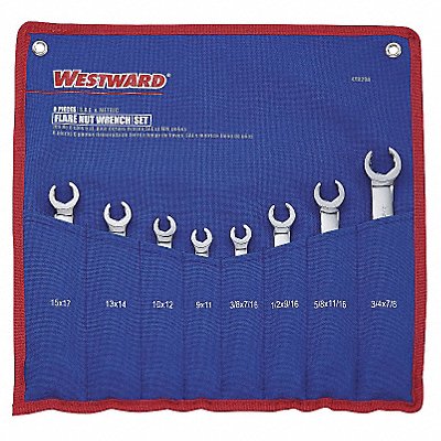 WESTWARD 4YR29 Flare Nut Wrench Set 8 Pieces 6 Pts