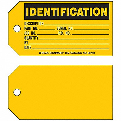 BRADY 86740 Ident Tag 3 x 5-3/4 In Bk/Yel Met PK100