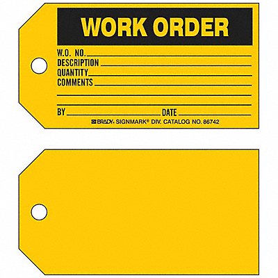 BRADY 86742 Work Ord Tag 3 x 5-3/4 In Bk/Yel PK100
