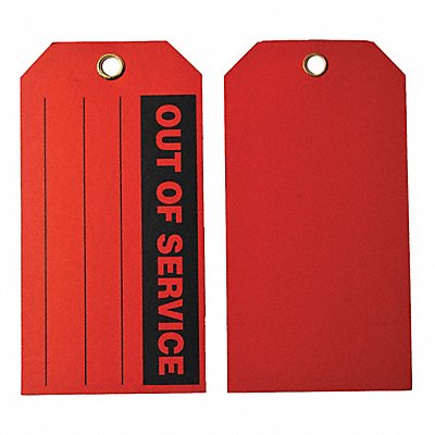 GRAINGER 4ZH20 Out Of Svce Tag 3 x 5-3/4 In Bk/R PK100
