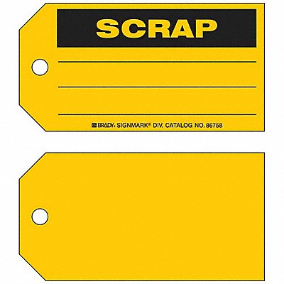 BRADY 86758 Scrap Tag 3 x 5-3/4 In Bk/Yel Met PK100