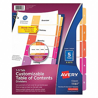 AVERY 11187 Binder Index 5 Tab PK6