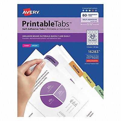 AVERY 16283 Printable Tabs 1-3/4  Assorted PK80