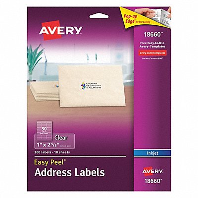 AVERY 18660 Clear Inkjet Labels 1x2 5/8 PK300