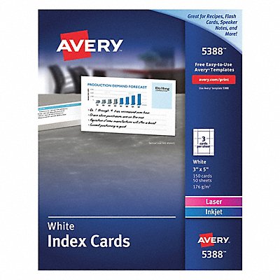 AVERY 5388 Unruled Index Card for Printers 3x5 PK50