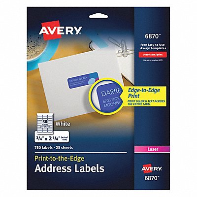 AVERY 6870 Laser Label Color Print 30Up White PK750