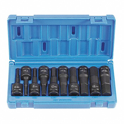 GREY PNEUMATIC 1498MH Hex Driver Set 1/2 D Metric 10pcs.