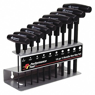 PERFORMANCE TOOL W80274 T-Handle Hex Key Set SAE 10Pc