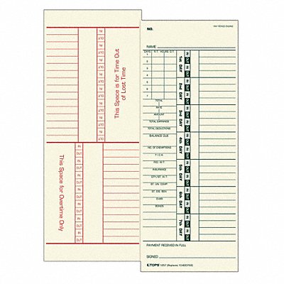TOPS 1257 Time Card for Acroprint/Simplex PK500