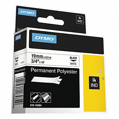 DYMO 18484 Label Tape 0.25 Perm Poly White/Black