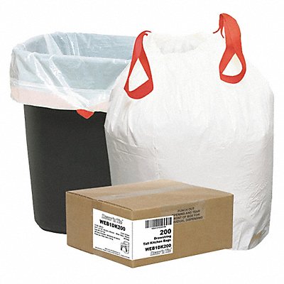 DRAW N TIE WEB1DK200 Garbage Bags HD 13 gal White PK200