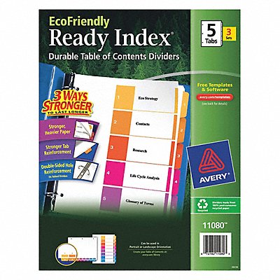 AVERY 11080 Index 5Tab Toc Recycled Assorted PK3