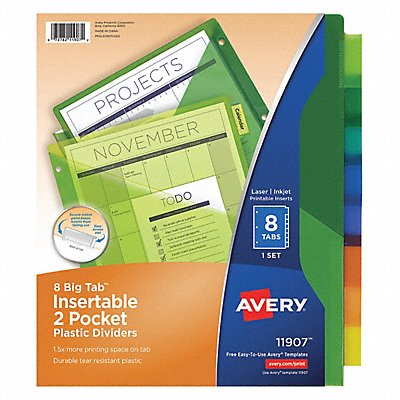 AVERY 11907 Index Plastic2Pocket Assorted PK8