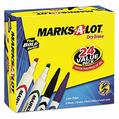 MARKS-A-LOT 29870 Dry Erase Markers Assorted PK24