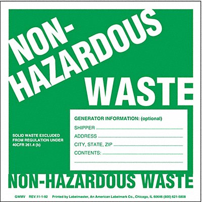 LABELMASTER GWMV Non-Hazard Waste Label w/Gen Vinyl PK100