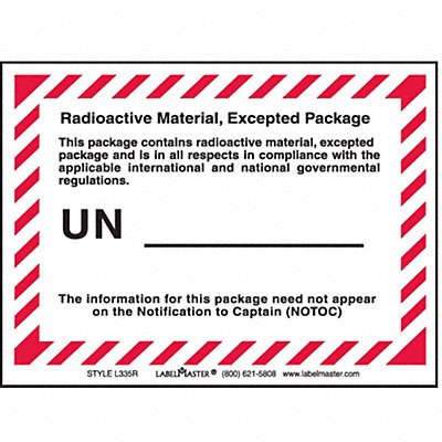 LABELMASTER L335R Radioactive Matl Excepted PKG Lbl PK500