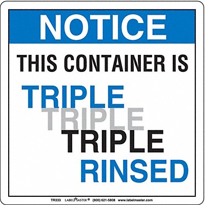 LABELMASTER TR333 Triple Rinsed Container Labl 6 x6 PK100