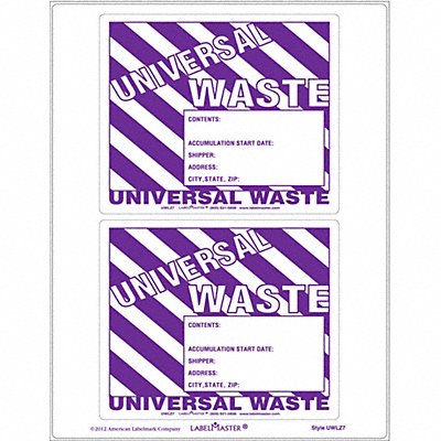 LABELMASTER UWLZ7 Universal Waste Label Unruld PK25