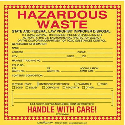 LABELMASTER WMCA8 California Waste Label Vinyl 6 x6 PK100