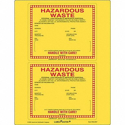 LABELMASTER WMLZ827 Standard Waste Label Paper 6 x6 PK25