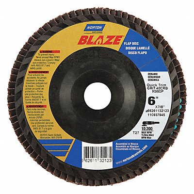 NORTON 66261132123 J5403 Fiber Disc 6 in Dia 7/8in Arbor 40 Grit
