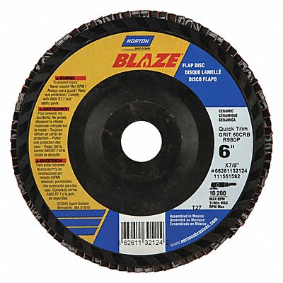 NORTON 66261132124 J5403 Fiber Disc 6 in Dia 7/8in Arbor 60 Grit